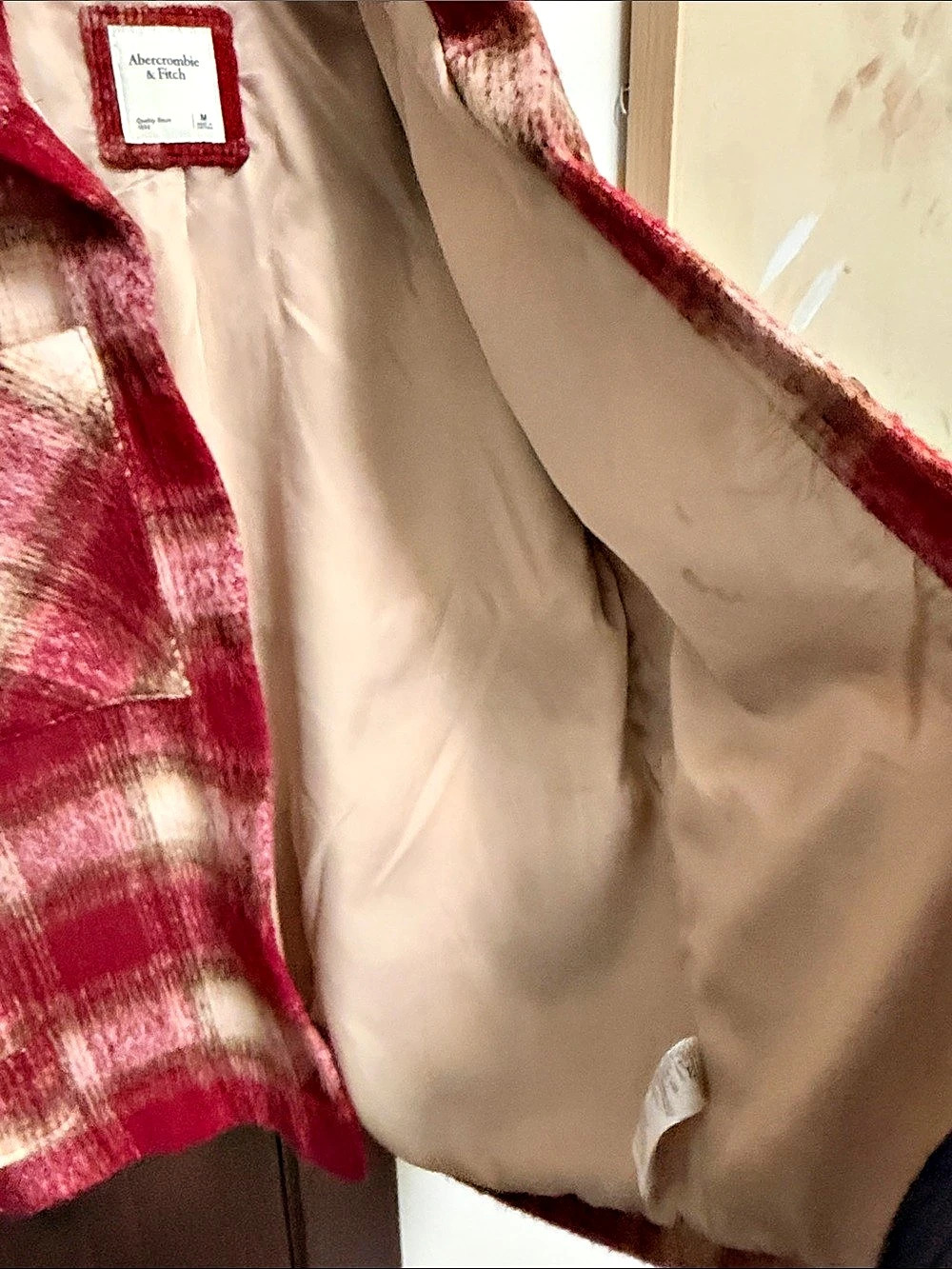 Abercrombie & Fitch Plaid Jacket in Red & Cream Size Medium - Picture 5 of 5